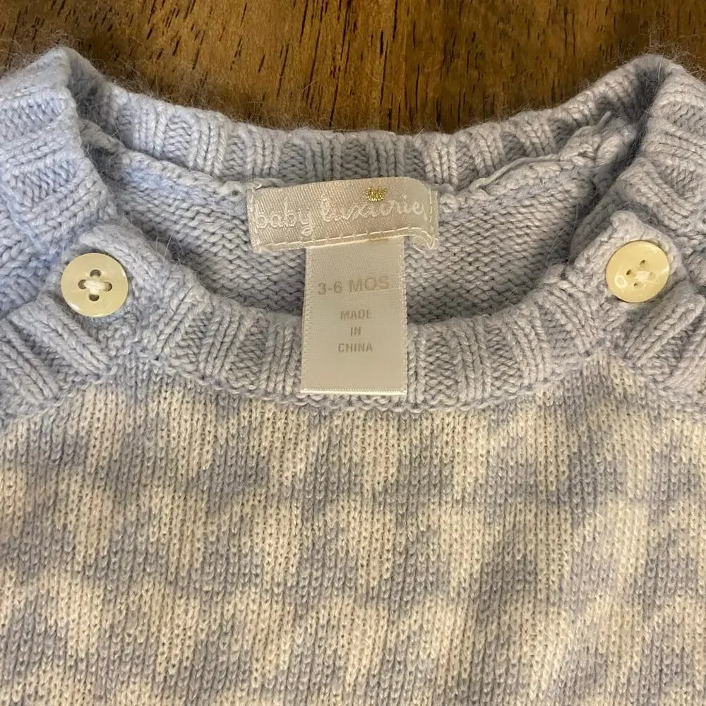 Baby Luxuries blue white long sleeve pant angora‎ sweater one piece SIZE 3-6M